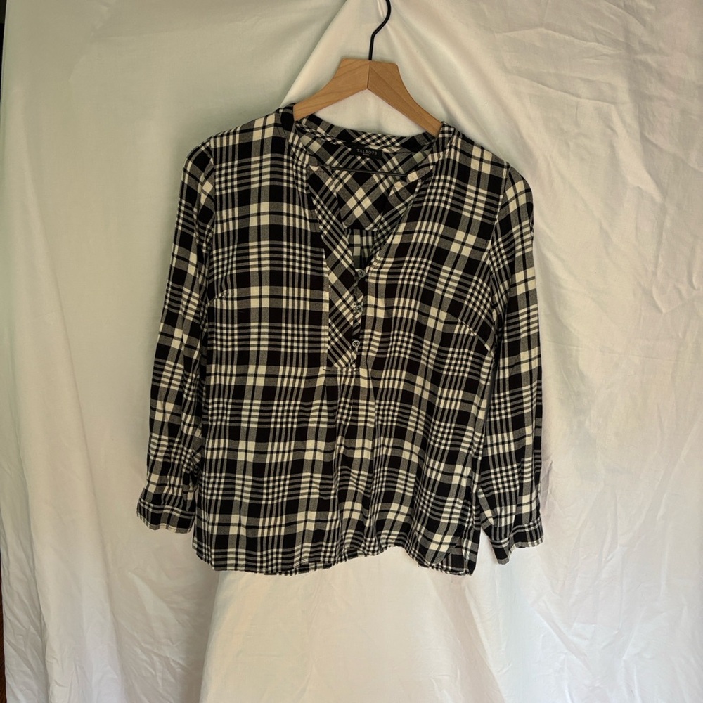Talbots plaid black and white soft lightweight flannel tunic